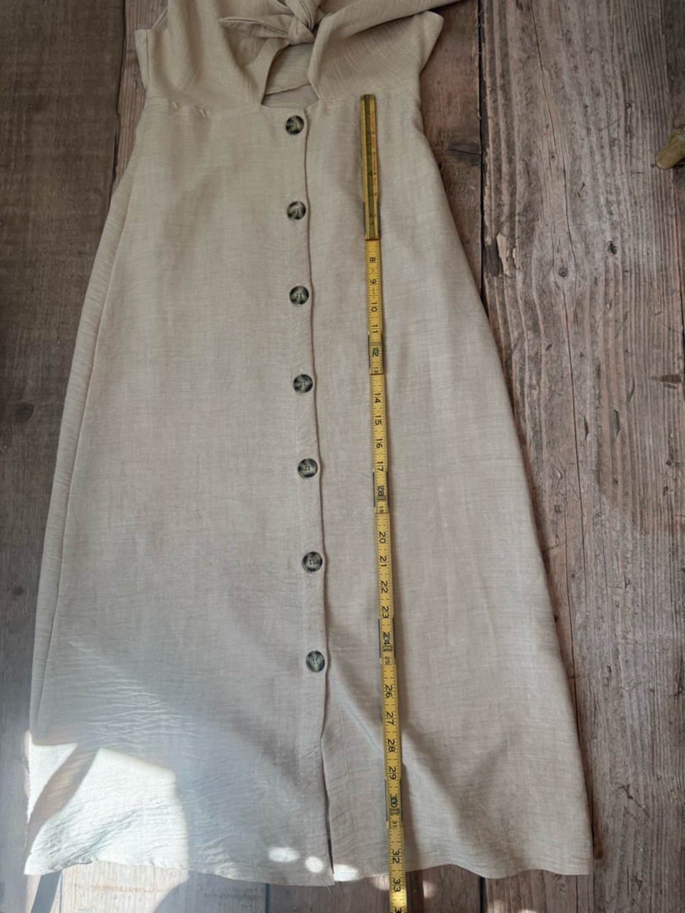 Blue Blush tan colored Tie-Front Button-Down Midi linen blend Dress - Picture 10 of 12